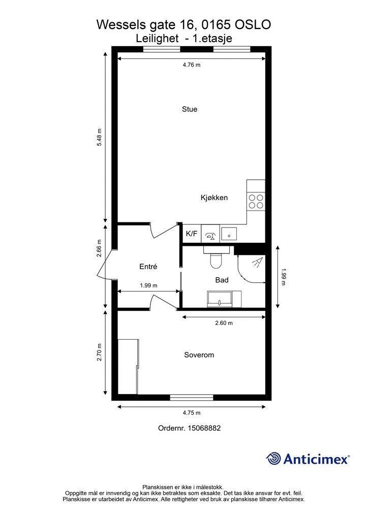 Plantegning (mulig å etablere soverom nr 2 i del av stue)