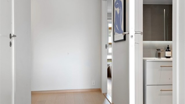 Fra gangen er det inngang til en praktisk innvendig bod. Sikringsskapet er plassert her.