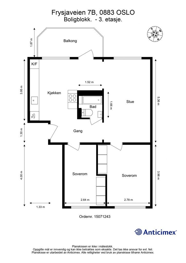 Leilighetens planløsning gir god størrelse på alle rom.