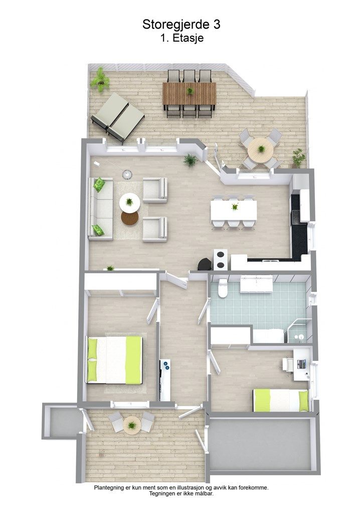 3 D planløsning 1. etasje