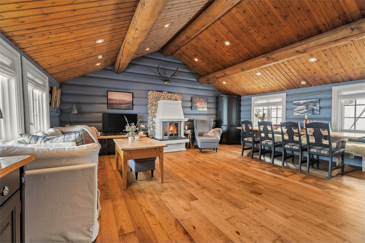 Meget hyggelig stue med åpen kjøkkenløsning