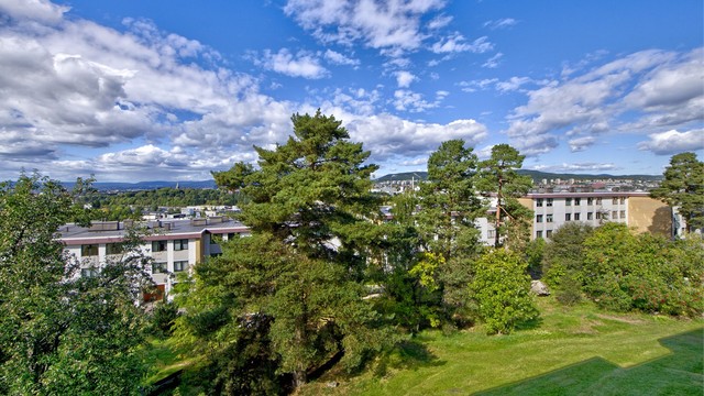 Flott utsikt fra balkongen - svært gode solforhold med sol sent på kveld