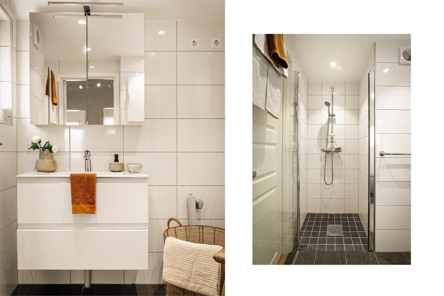 Stilrent og moderne. Gode oppbevaringsmuligheter både i underskap og speilskap.