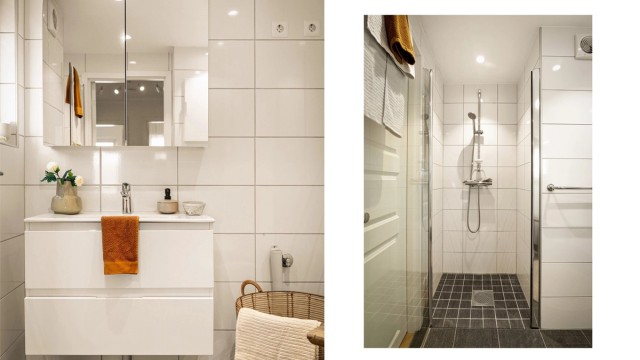 Stilrent og moderne. Gode oppbevaringsmuligheter både i underskap og speilskap.