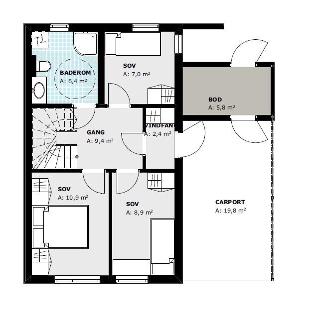 Planskisser av boligene, 1. etg