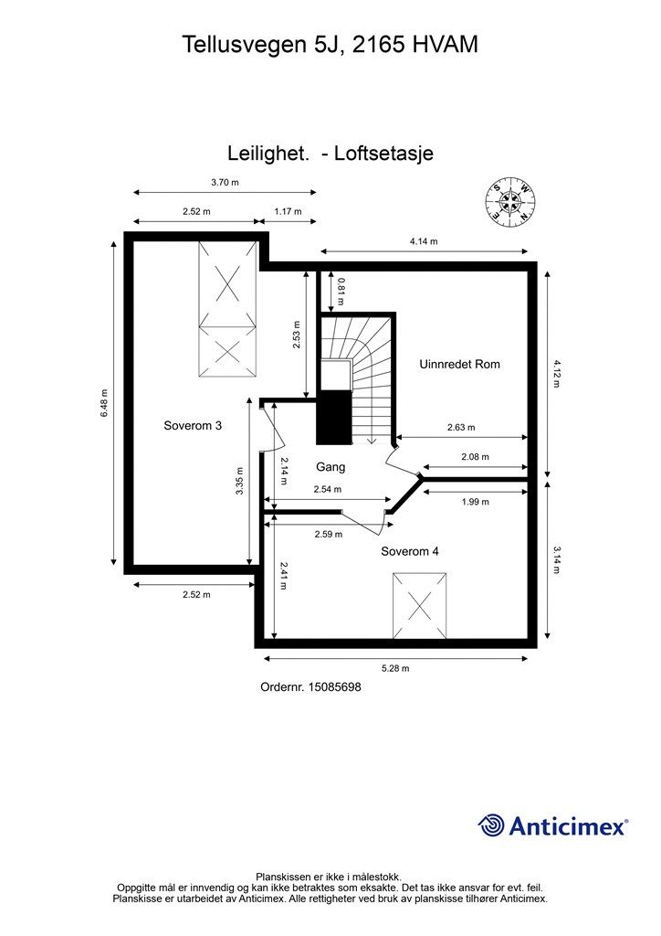 Plantegning - Loftsetasje. 