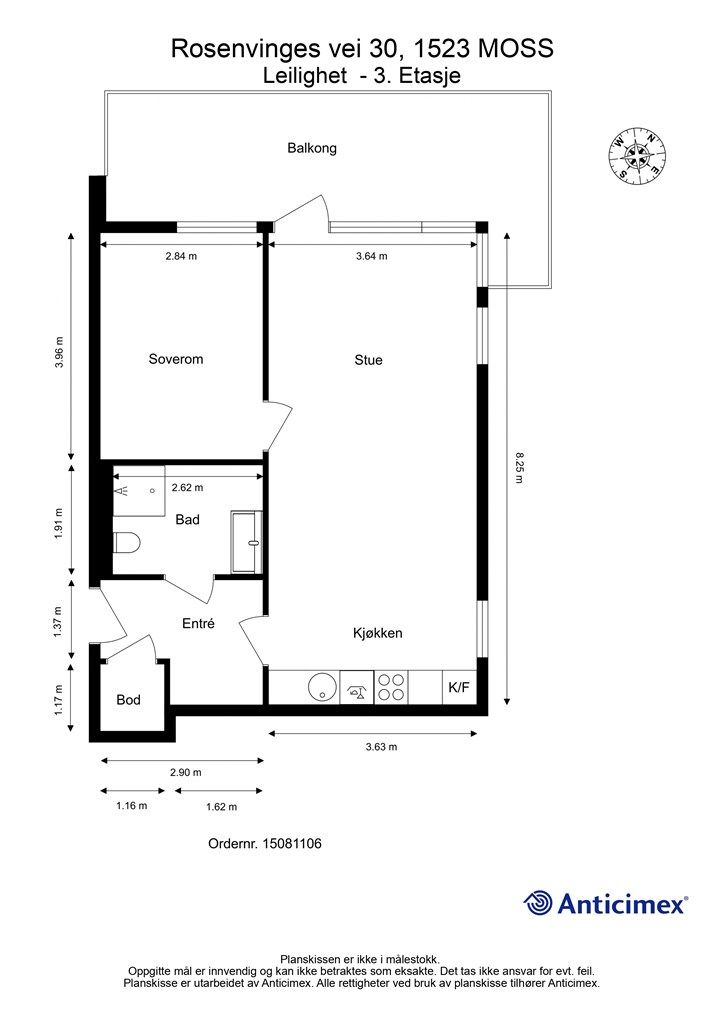 Planskissen er veiledende. Leiligheten disponerer også ekstern bod på ca. X kvm. i kjelleren.