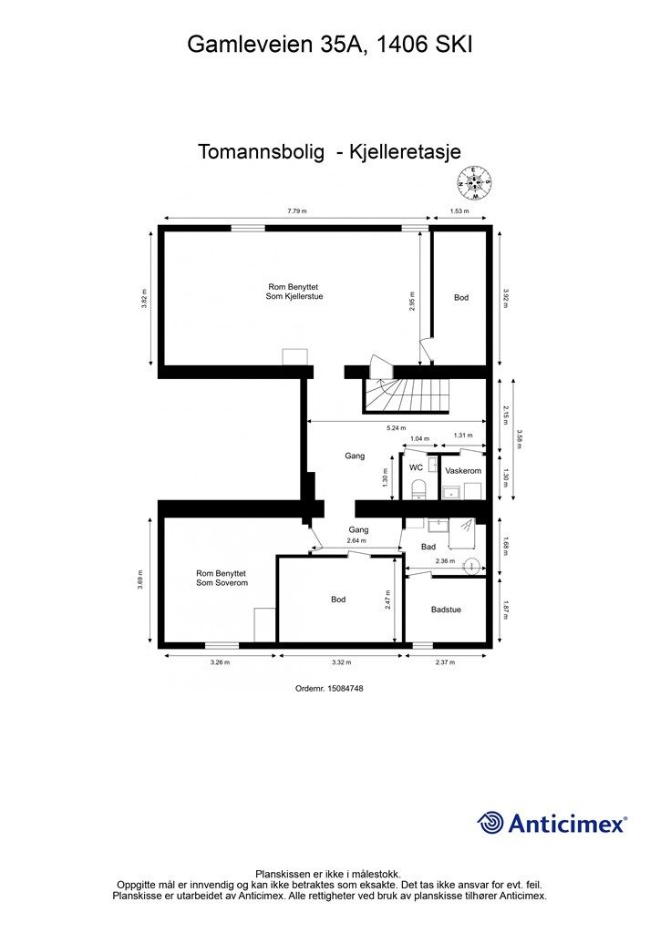 Innredet kjeller med flere disponible rom, bad, badstue og vaskerom.
