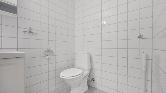 Toalettrommet har elektrisk gulvvarme og opplegg for vaskemaskin.