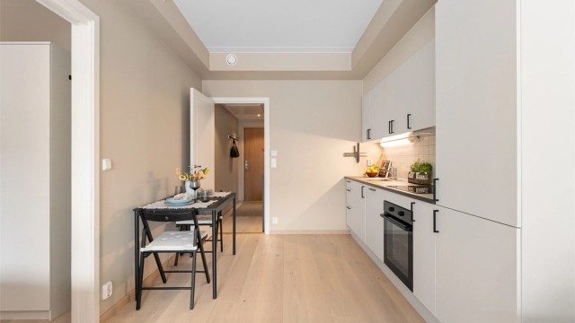 Leiligheten har en effektiv planløsning som utnytter arealet på 38 m² godt.