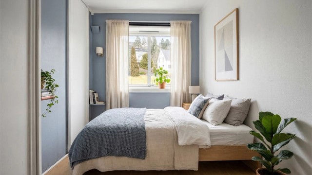 Soverom hvor en garderobe er fjernet til fordel for større soverom- digital illustrasjon