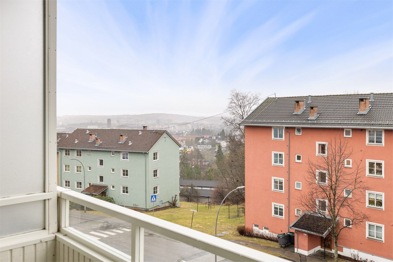 Flott utsikt fra balkongen. 