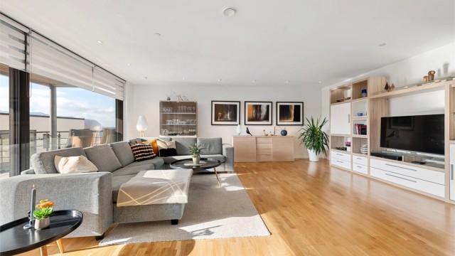 Romslig stue med god plass til stor sofagruppe