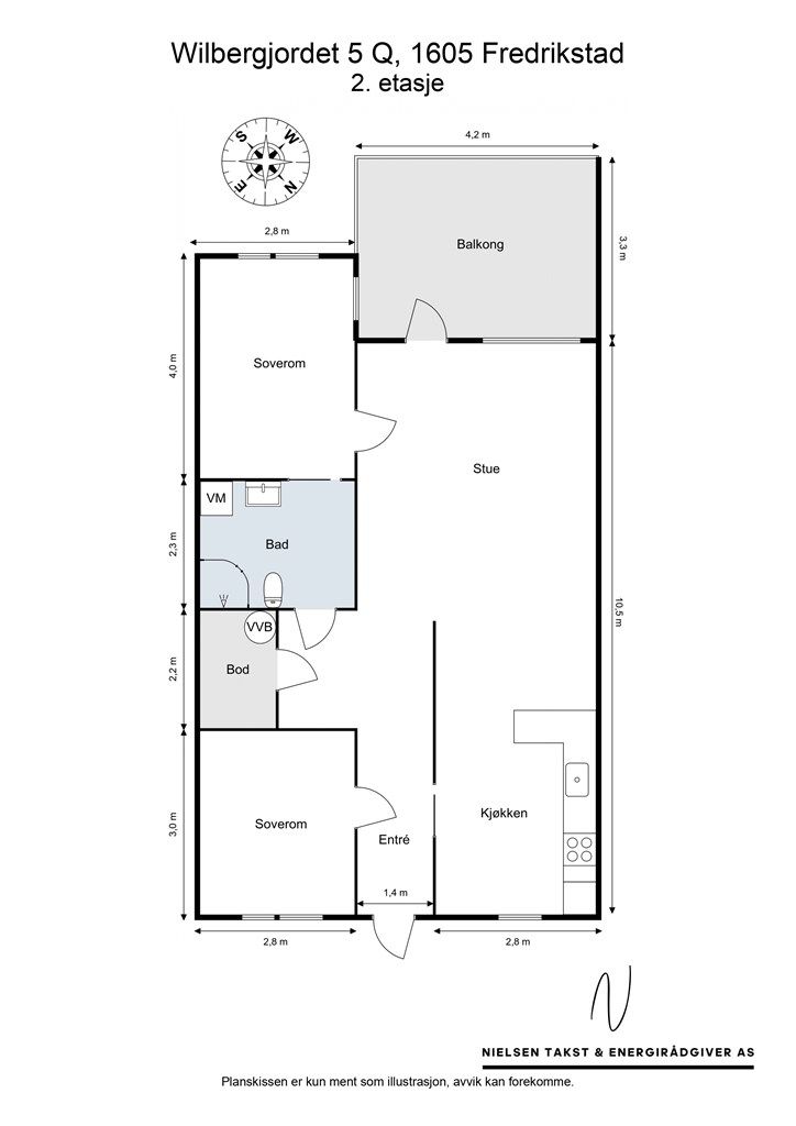 Veiledende skisse av leiligheten.