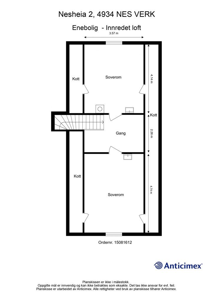Plantegning loftsetasje.