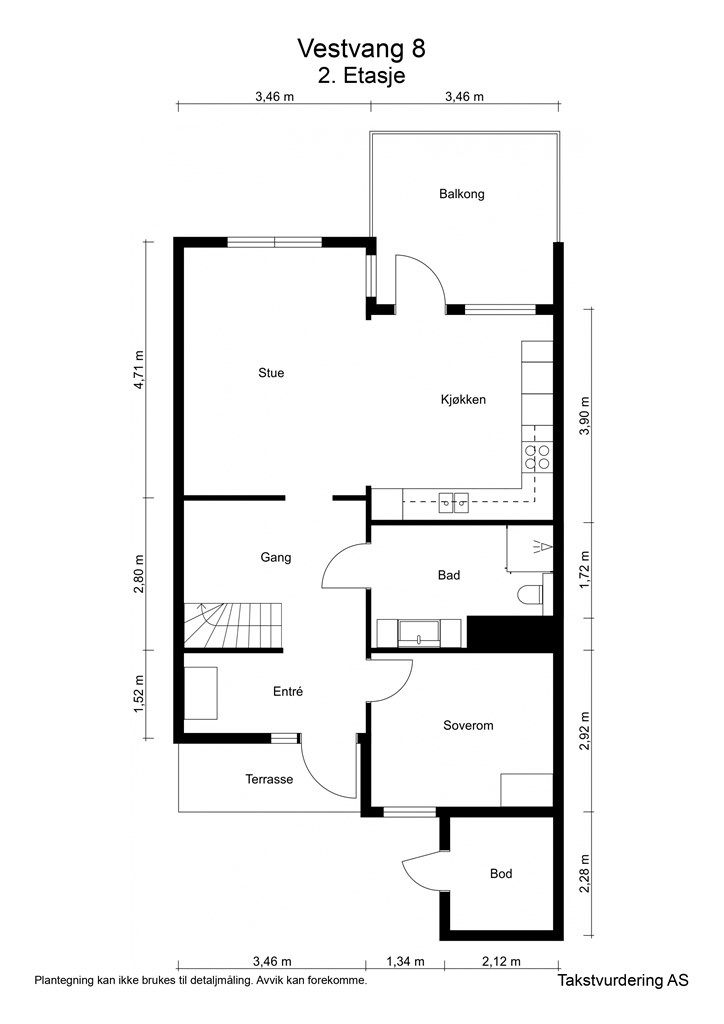 Målsatt plantegning - 2. etasje