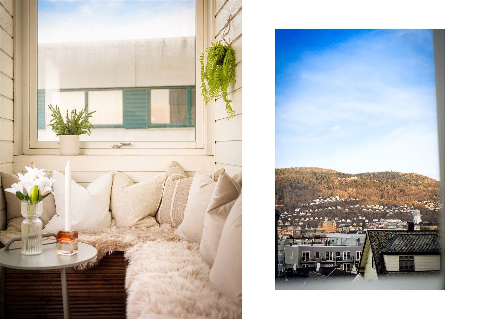 Koselig balkong med sitte krok, her kan du nyte kaffe`n og utsikten.