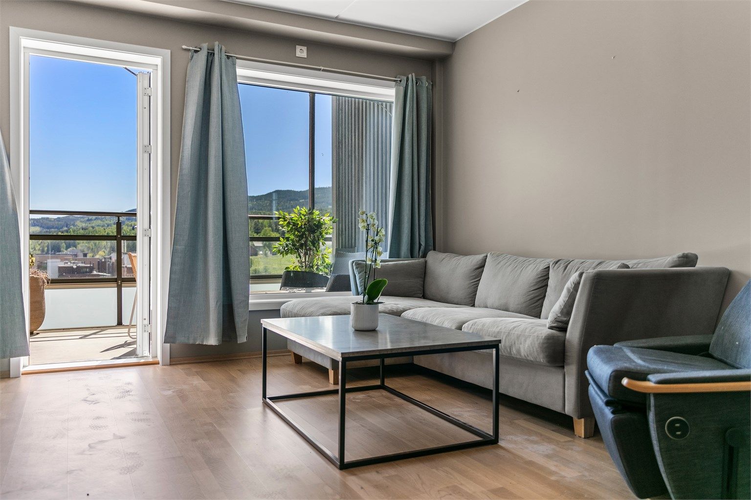 Hyggelig utsikt fra stua mot syd