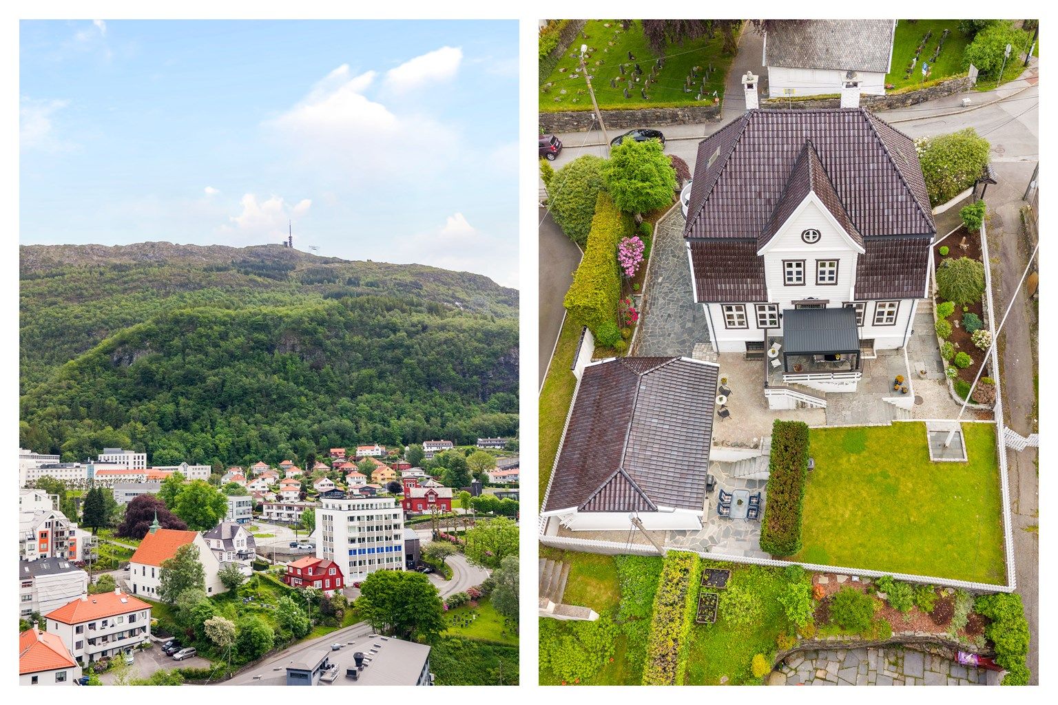 Eiendommen ligger praktfull til like ved foten av Ulriken. Tomten er pent opparbeidet med fine bed og flere solrike uteplasser 