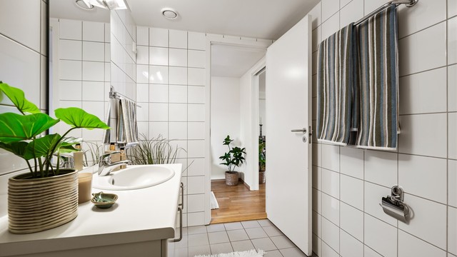 Badet har også opplegg for vaskemaskin.