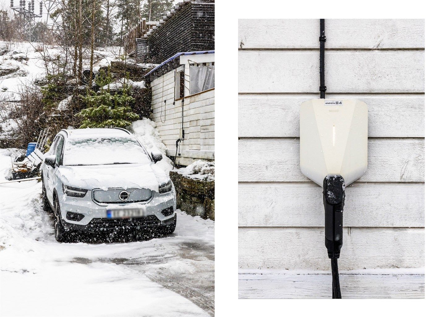 Det er montert el-bil lader ved parkeringsplassen.