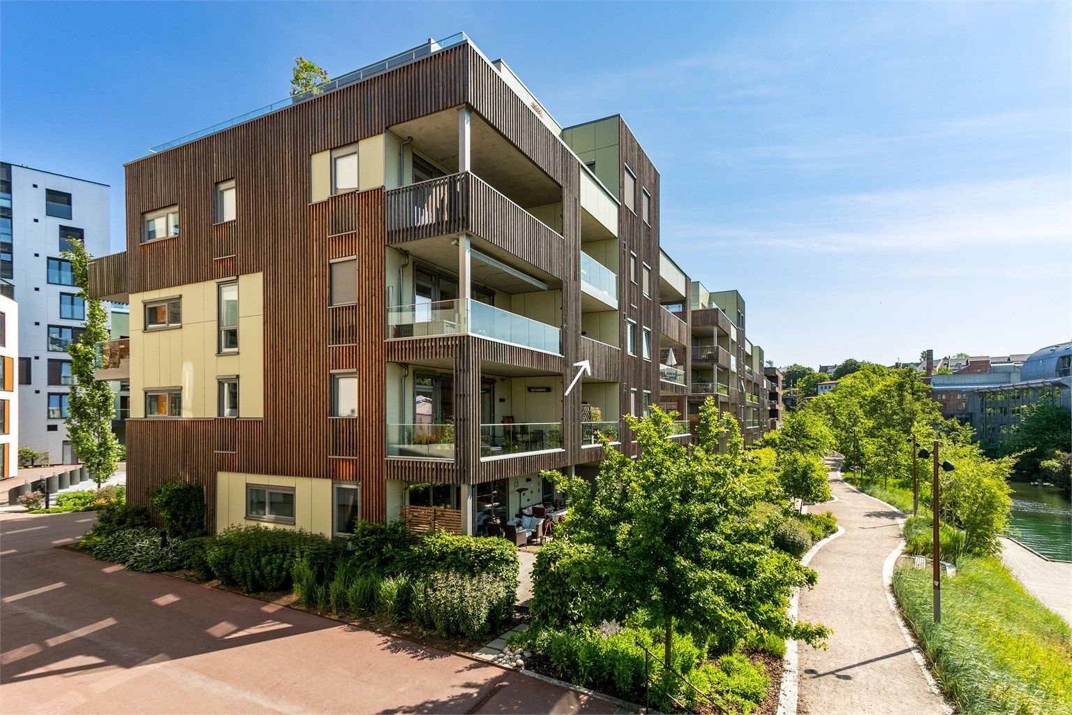 Blant de mange nye leilighetene på Verket har denne en spesielt attraktiv plassering i første rekke mot Mosseelva.