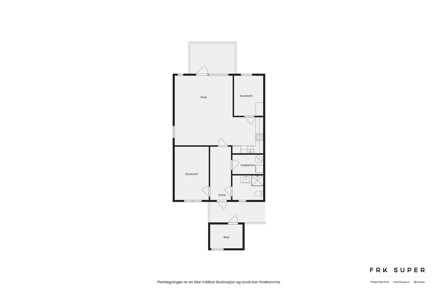 Planskisse: Meget god planløsning med smart arealfordeling. Praktisk med egen stor bod vis-a-vis entre.