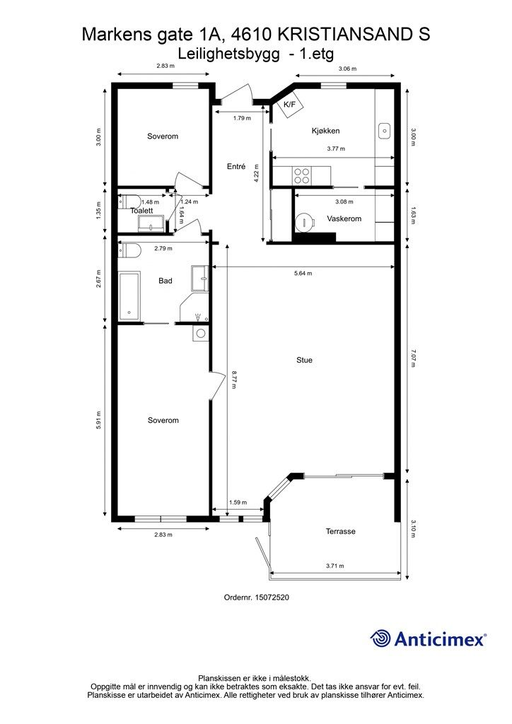 1.Etasje - 2D plantegning med mål
