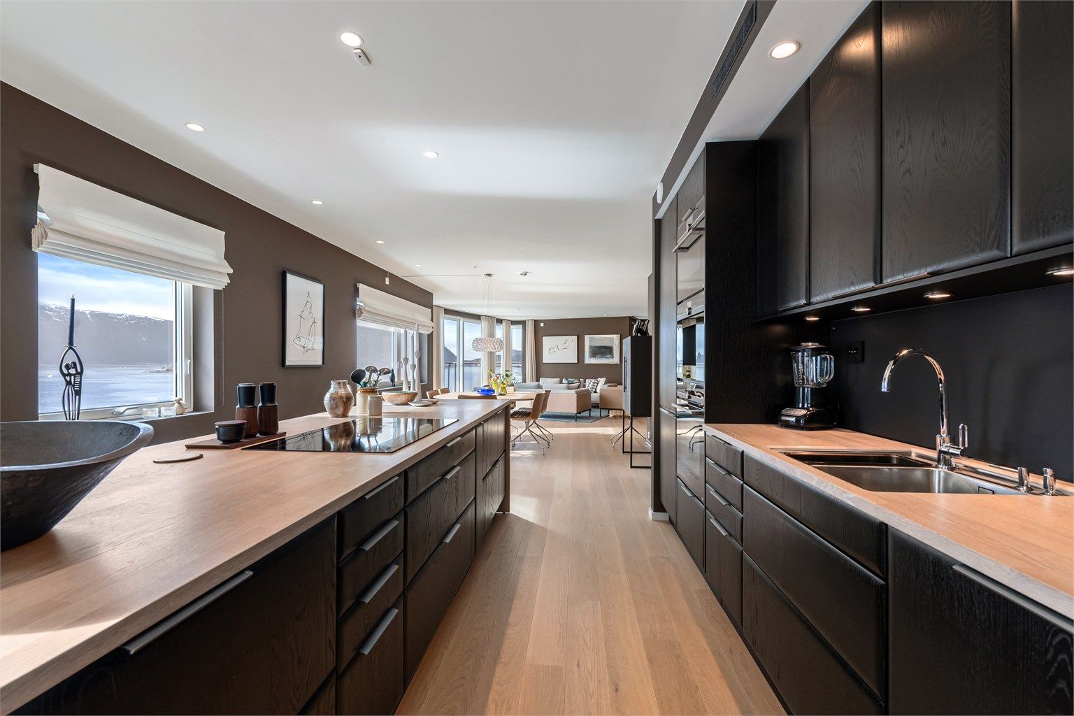 Kjøkkenet har 2 kjøleskuffer, fryseskap, oppvaskmaskin, stor induksjonstopp med ventilator, kaffemaskin, kombiovn og stekeovn. Vannstoppsystem og komfyrvakt. Kjøkkenventilator med kullfilter samt avtrekk fra det balanserte anlegget fra kokesone