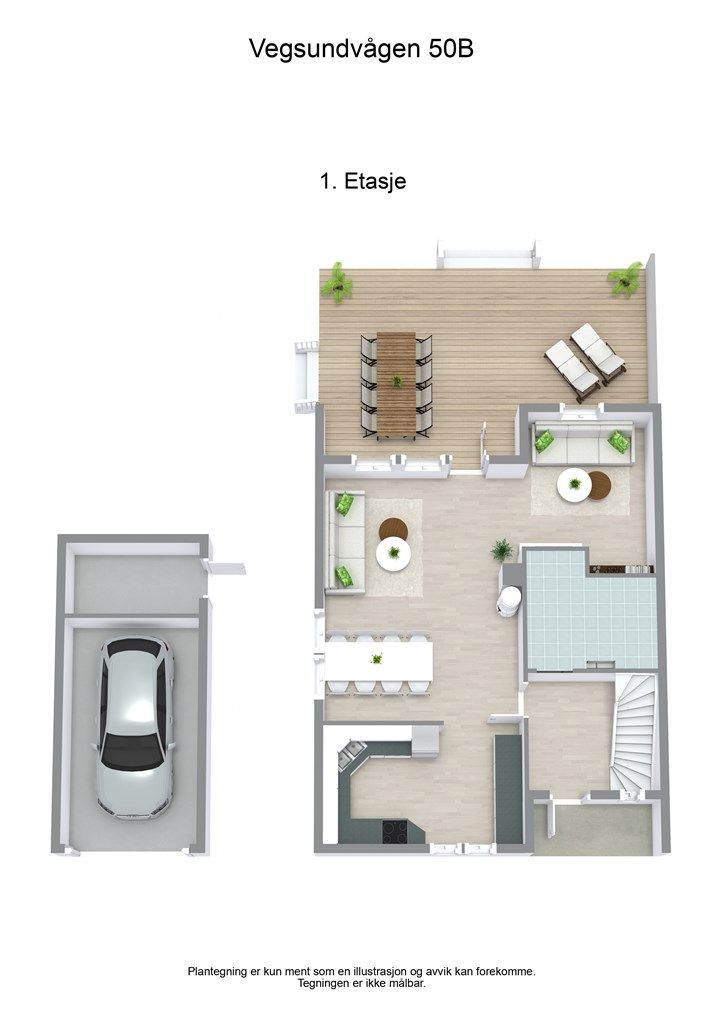 3D planløsning 1. etasje