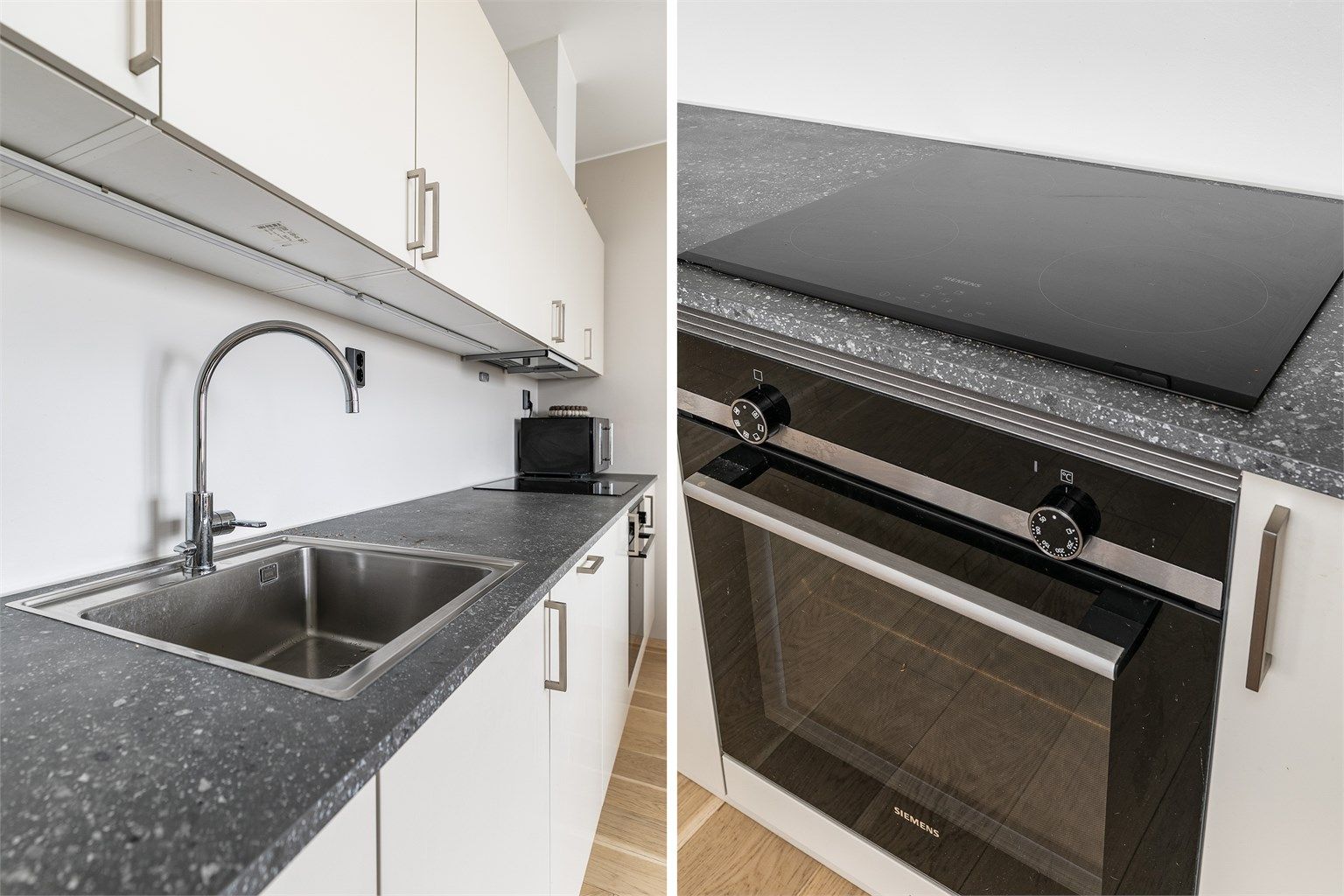 Alle hvitevarer på kjøkkenet er integrert og medfølger leiligheten.