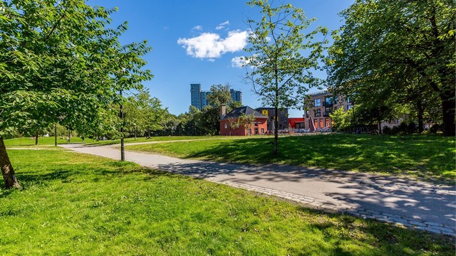 Mange parker i områder, bl.a. Akerselva. Her fra Kubaparken og Fyrhuset Kuba.