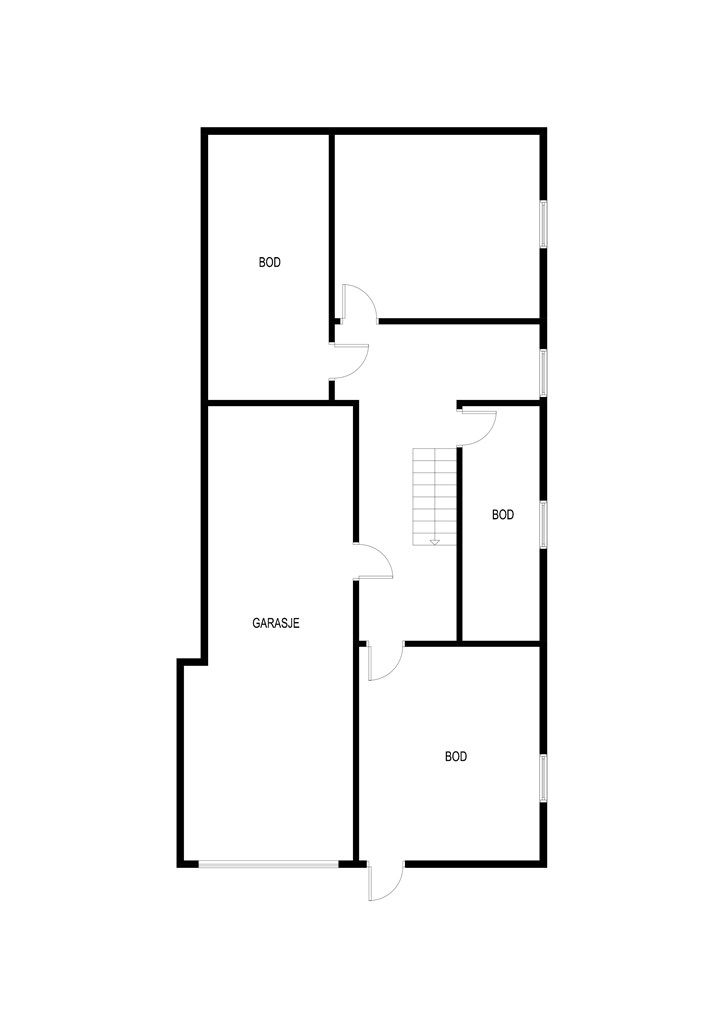 Plantegning underetasje - meget god lagringsplass i boder, og adgang fra romslig garasje 