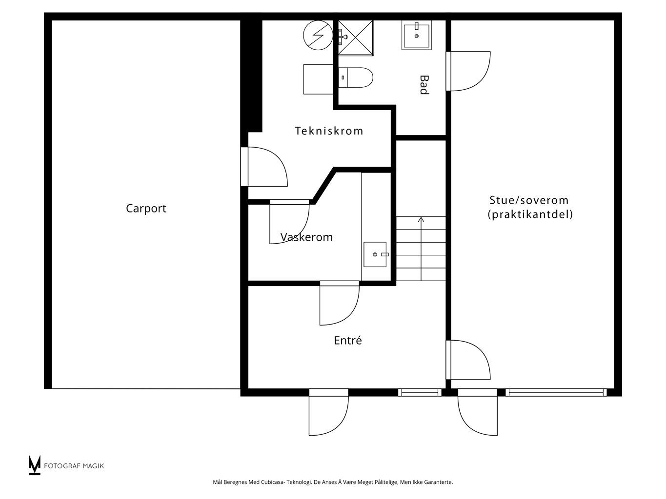 Plantegning underetasje - Stue/soverom kan fint brukes som praktikantdel da det også er tilknyttet eget separat bad/wc 