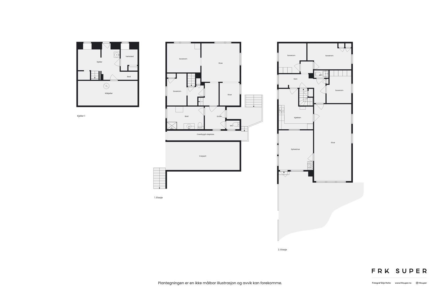 Planskisseoversikt over samtlige etasjer.