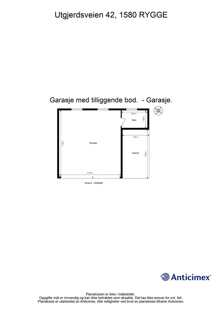 Veiledende skisse av garasje med bod.