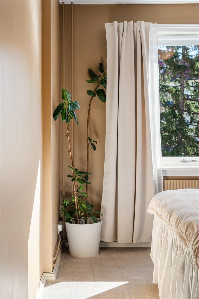 Boligen vender ut mot stille bakgård med trær som er grønne hele året. 