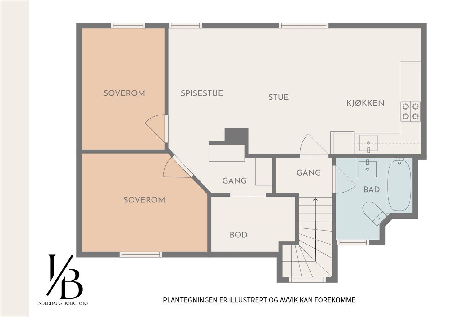 Plantegning 3.etasje (Målt opp til ca. 46,6 kvm, ikke medregnet trappoppgang) NB! Soverommene her er ikke godkjent.