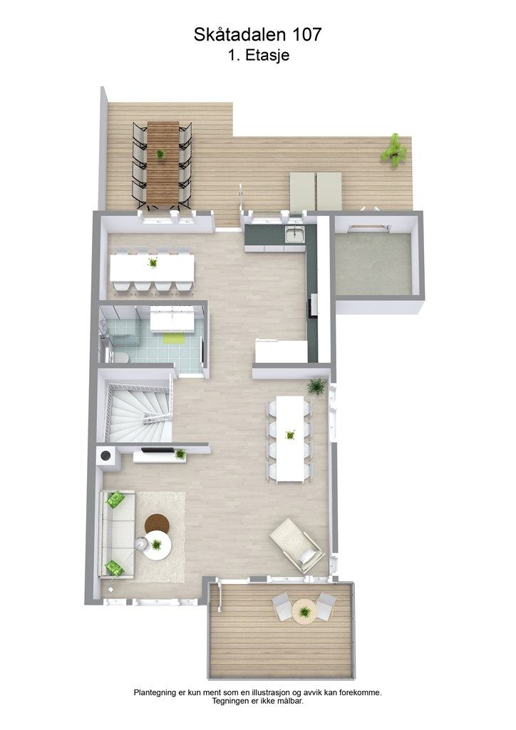 Første etasje er boligens sosiale hjerte, med stue, spisestue og et nytt, åpent kjøkken.