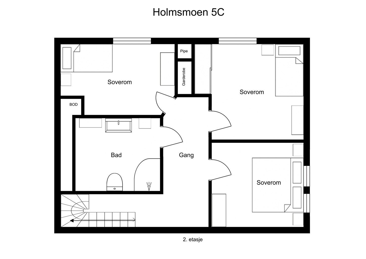 Møblert plantegning - 2. etasje