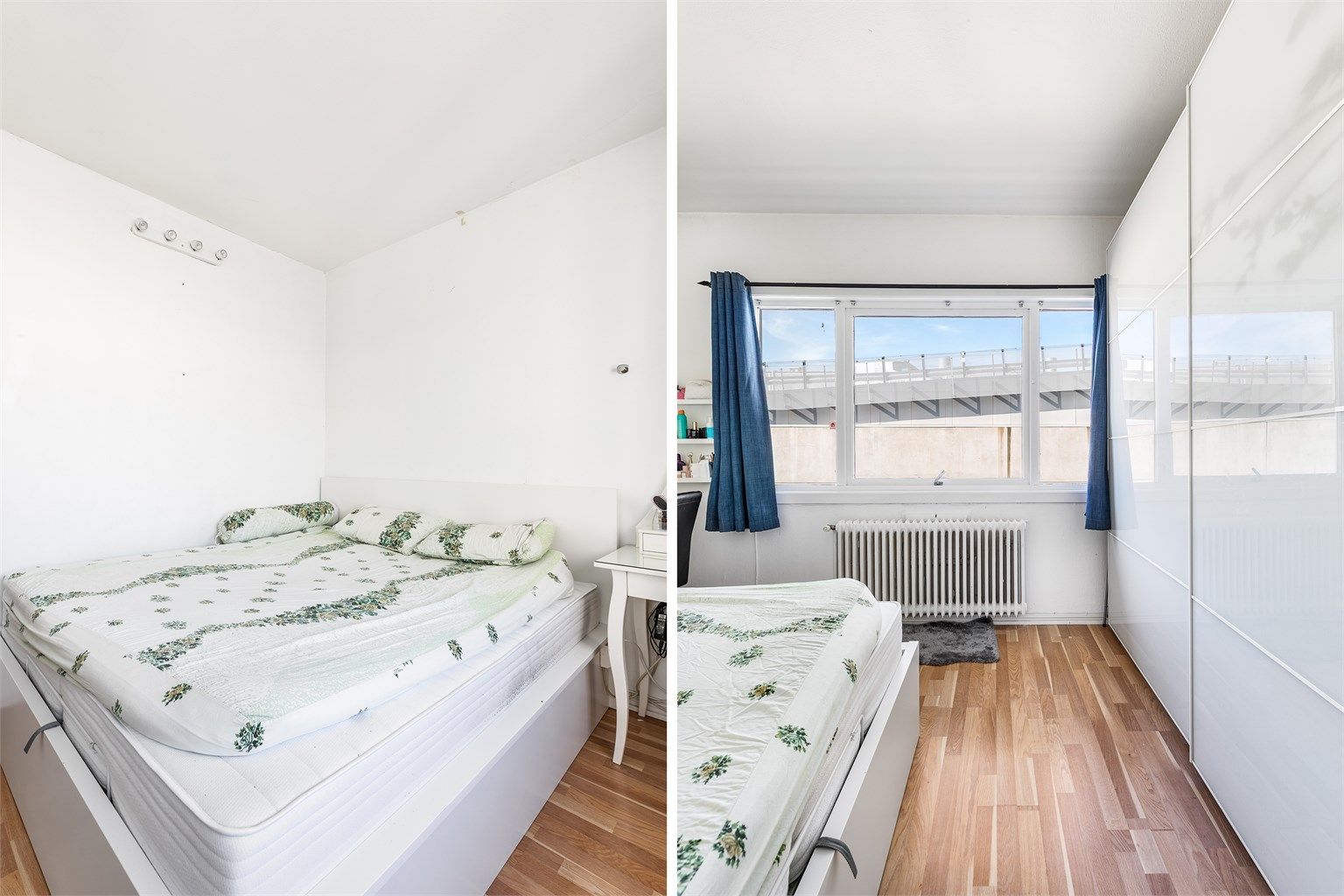 Soverommets store garderobeskap medfølger leiligheten.