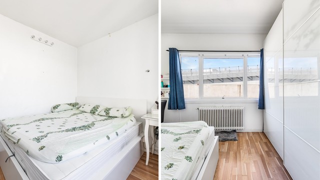 Soverommets store garderobeskap medfølger leiligheten.