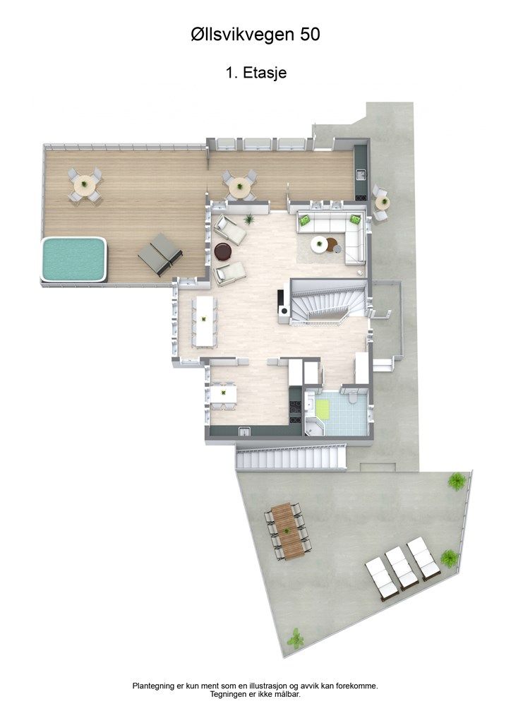3 D planløsning  1. etasje