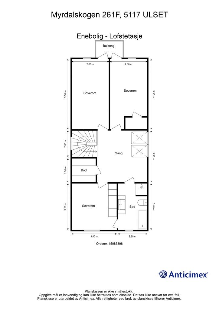 Plantegning loftsetasje.