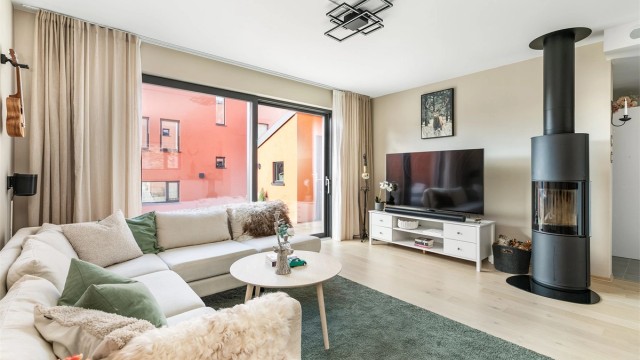 Stuens lekre vedovn fyller også rollen som et elegant møbel, i tillegg til sin varmende og stemningsfremmende funksjon.