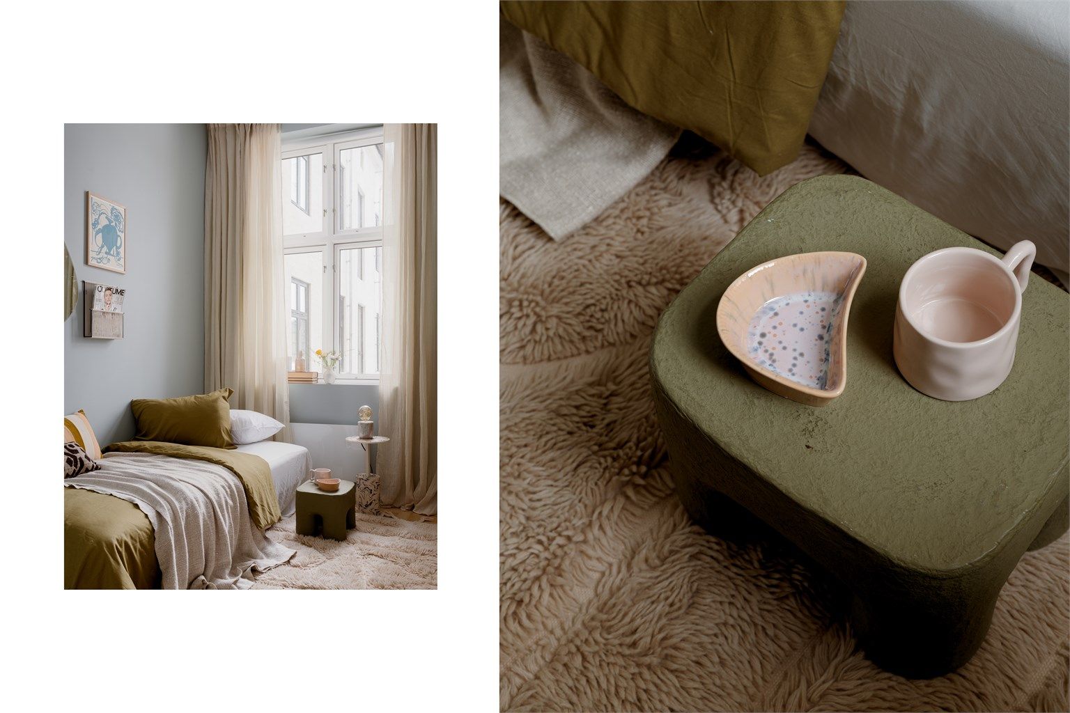 Det minste soverommet er slett ingen mørk hule det heller. Her får du lekre fargekombinasjoner, lys og kaffe på senga!