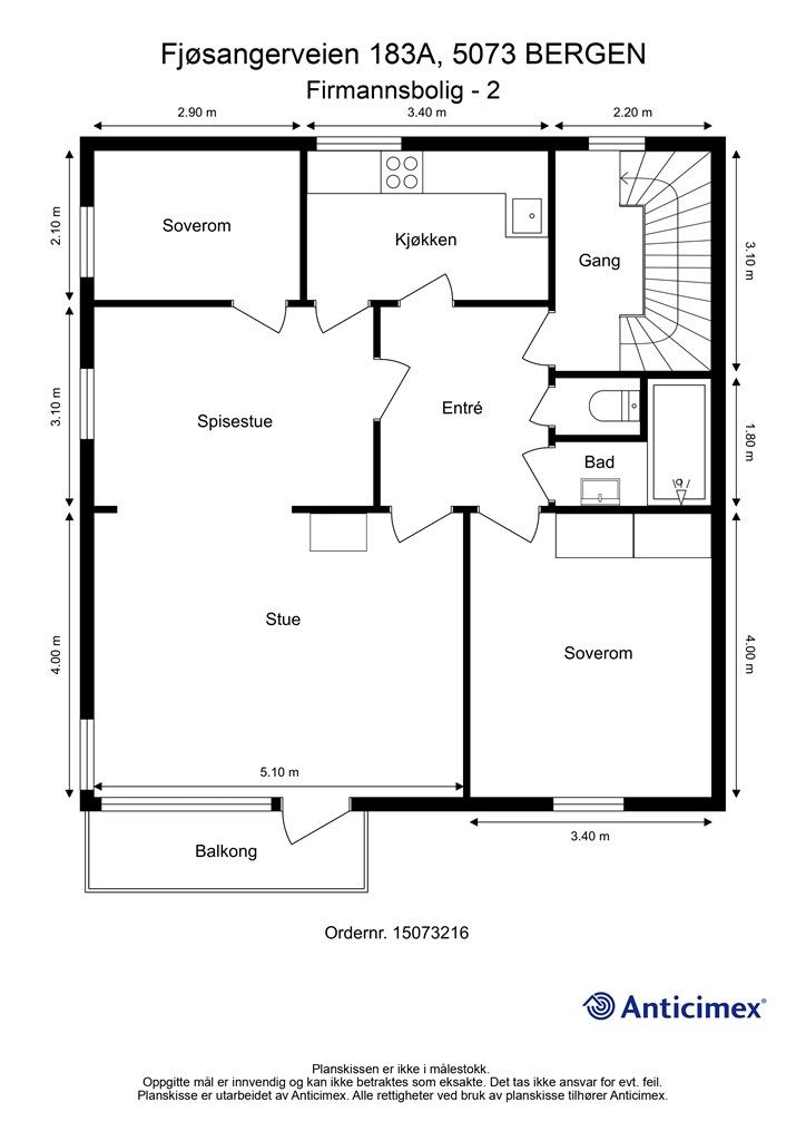 Plantegning leilighet 2. etasje