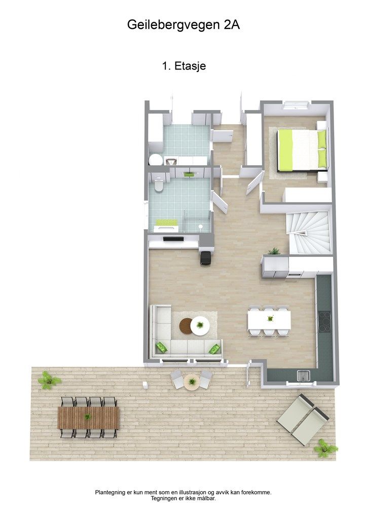 3D plantegning 1. etasje