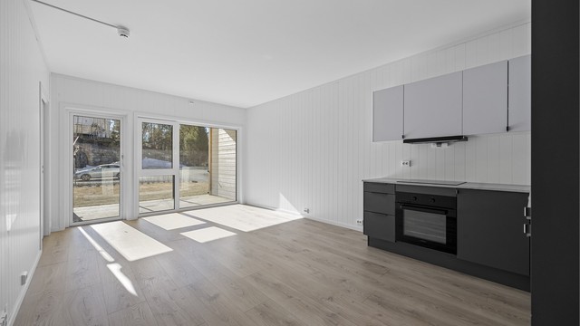 Stuedelen har god plass til sofagruppe og møblement.