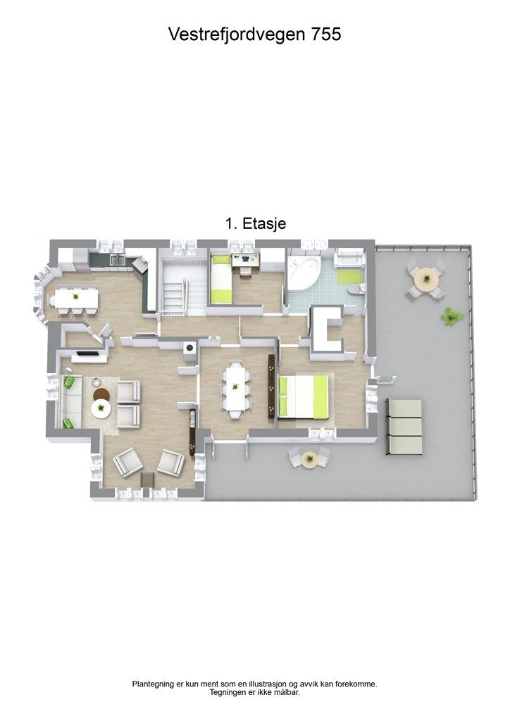 3 D plantegning 1. etasje